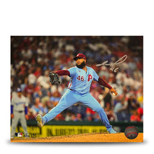 Load image into Gallery viewer, Jose Alvarado Throwback Action Autographed Philadelphia Phillies 11" x 14" Baseball Photo