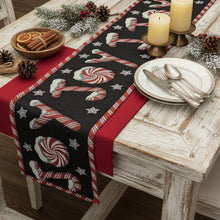 Load image into Gallery viewer, DaDa Bedding Peppermint Joy Red Black Holiday Tapestry Dining Table Runner (12904)