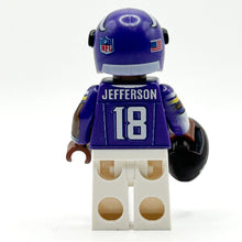 Load image into Gallery viewer, #18 WR Vikings Football Player Minifig made using LEGO parts - B3 Customs