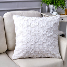 Load image into Gallery viewer, DaDa Bedding Luxury White Roses Swirls Faux Fur Euro Cushion Throw Pillow Cover (K11)