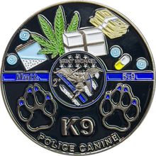 Load image into Gallery viewer, JJ-009 Police K9 Challenge Coin Canine Unit Saint Michael Thin Blue Line Prayer Paw Prints