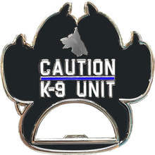 Load image into Gallery viewer, BL15-011 Thin Blue Line Police Canine K9 unit paw bottle opener challenge coin