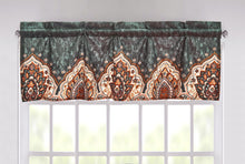Load image into Gallery viewer, Tache Rustic Paisley Mandala Palace Floral Watercolor Orange Dark Teal Window Valance (KF174)