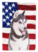 Load image into Gallery viewer, USA American Flag with Alaskan Malamute Flag Canvas House Size KJ1154CHF