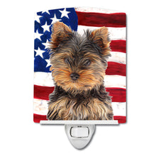 Load image into Gallery viewer, USA American Flag with Yorkie Puppy / Yorkshire Terrier Ceramic Night Light KJ1160CNL
