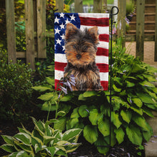 Load image into Gallery viewer, USA American Flag with Yorkie Puppy / Yorkshire Terrier Garden Flag – Decorative Outdoor Yard Flag KJ1160GF