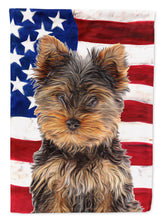 Load image into Gallery viewer, USA American Flag with Yorkie Puppy / Yorkshire Terrier Garden Flag – Decorative Outdoor Yard Flag KJ1160GF