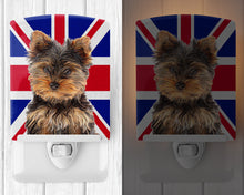 Load image into Gallery viewer, Yorkie Puppy / Yorkshire Terrier with English Union Jack British Flag Ceramic Night Light KJ1167CNL