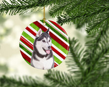 Load image into Gallery viewer, Candy Cane Holiday Christmas Alaskan Malamute Ceramic Ornament KJ1168CO1