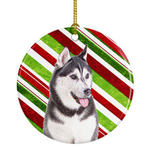 Load image into Gallery viewer, Candy Cane Holiday Christmas Alaskan Malamute Ceramic Ornament KJ1168CO1