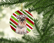 Load image into Gallery viewer, Candy Cane Holiday Christmas Schnauzer Ornament - Round Ceramic Ornament – Artist-Designed Keepsake Decoration KJ1172CO1
