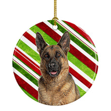 Load image into Gallery viewer, Candy Cane Holiday Christmas German Shepherd Ornament - Round Ceramic Ornament – Artist-Designed Keepsake Decoration KJ1173CO1