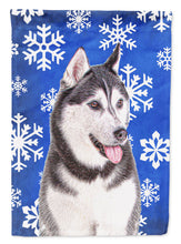 Load image into Gallery viewer, Winter Snowflakes Holiday Alaskan Malamute Flag Canvas House Size KJ1175CHF