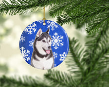 Load image into Gallery viewer, Winter Snowflakes Holiday Alaskan Malamute Ceramic Ornament KJ1175CO1