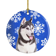 Load image into Gallery viewer, Winter Snowflakes Holiday Alaskan Malamute Ceramic Ornament KJ1175CO1