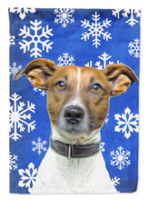 Load image into Gallery viewer, Winter Snowflakes Holiday Jack Russell Terrier Flag Canvas House Size KJ1176CHF
