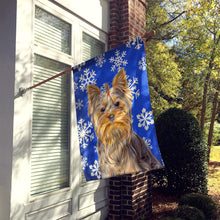 Load image into Gallery viewer, Winter Snowflakes Holiday Yorkie / Yorkshire Terrier Flag Canvas House Size KJ1177CHF