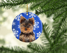 Load image into Gallery viewer, Winter Snowflakes Holiday Yorkie Puppy / Yorkshire Terrier Ceramic Ornament KJ1181CO1