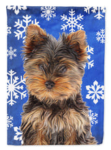 Load image into Gallery viewer, Winter Snowflakes Holiday Yorkie Puppy / Yorkshire Terrier Garden Flag – Decorative Outdoor Yard Flag KJ1181GF