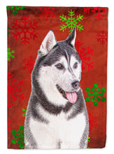 Load image into Gallery viewer, Red Snowflakes Holiday Christmas  Alaskan Malamute Flag Canvas House Size KJ1182CHF