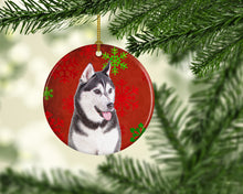 Load image into Gallery viewer, Red Snowflakes Holiday Christmas Alaskan Malamute Ceramic Ornament KJ1182CO1