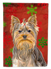 Load image into Gallery viewer, Red Snowflakes Holiday Christmas  Yorkie / Yorkshire Terrier Flag Canvas House Size KJ1184CHF
