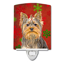 Load image into Gallery viewer, Red Snowflakes Holiday Christmas  Yorkie / Yorkshire Terrier Ceramic Night Light KJ1184CNL