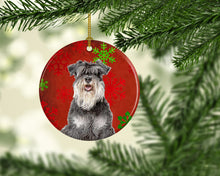 Load image into Gallery viewer, Red Snowflakes Holiday Christmas  Schnauzer Ornament - Round Ceramic Ornament – Artist-Designed Keepsake Decoration KJ1185CO1