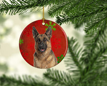 Load image into Gallery viewer, Red Snowflakes Holiday Christmas  German Shepherd Ornament - Round Ceramic Ornament – Artist-Designed Keepsake Decoration KJ1187CO1