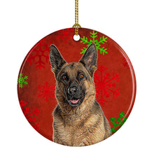 Load image into Gallery viewer, Red Snowflakes Holiday Christmas  German Shepherd Ornament - Round Ceramic Ornament – Artist-Designed Keepsake Decoration KJ1187CO1