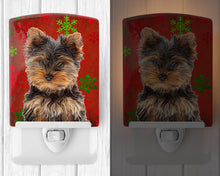 Load image into Gallery viewer, Red Snowflakes Holiday Christmas Yorkie Puppy / Yorkshire Terrier Ceramic Night Light KJ1188CNL