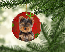 Load image into Gallery viewer, Red Snowflakes Holiday Christmas Yorkie Puppy / Yorkshire Terrier Ceramic Ornament KJ1188CO1