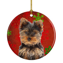 Load image into Gallery viewer, Red Snowflakes Holiday Christmas Yorkie Puppy / Yorkshire Terrier Ceramic Ornament KJ1188CO1