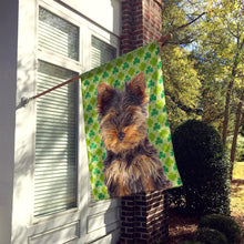Load image into Gallery viewer, St. Patrick's Day Shamrock Yorkie Puppy / Yorkshire Terrier Flag Canvas House Size KJ1202CHF
