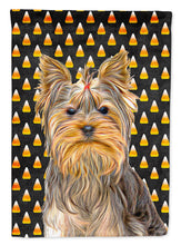 Load image into Gallery viewer, Candy Corn Halloween Yorkie / Yorkshire Terrier Flag Canvas House Size KJ1212CHF