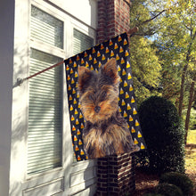 Load image into Gallery viewer, Candy Corn Halloween Yorkie Puppy / Yorkshire Terrier Flag Canvas House Size KJ1216CHF