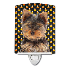 Load image into Gallery viewer, Candy Corn Halloween Yorkie Puppy / Yorkshire Terrier Ceramic Night Light KJ1216CNL