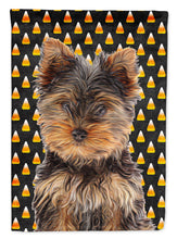 Load image into Gallery viewer, Candy Corn Halloween Yorkie Puppy / Yorkshire Terrier Garden Flag – Decorative Outdoor Yard Flag KJ1216GF