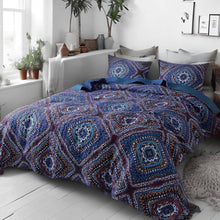 Load image into Gallery viewer, DaDa Bedding Farmhouse Bohemian Native Rustic Navy Blue Geometric Diamond Shapes Bedspread Set (KSX-001)