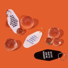 Load image into Gallery viewer, Keys Out, Ready to Stab the Patriarchy Funny Feminist Motel Keychain in Black