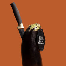 Load image into Gallery viewer, Keys Out, Ready to Stab the Patriarchy Funny Feminist Motel Keychain in Black