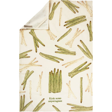 Kick Some Asparagass Dish Cloth Towel | Cotten Linen Novelty Tea Towel | Embroidered Text | 18