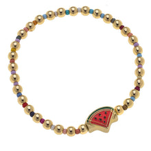 Load image into Gallery viewer, Kids Roxy Rainbow Beaded Children’s Bracelet with Cute Charm | Watermelon or Seashell