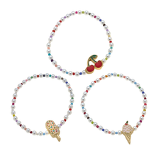 Load image into Gallery viewer, Kids Samantha Pearl Beaded Children's Bracelet with Cute Charm | Popsicle, Ice Cream, or Cherries
