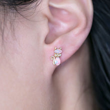 Load image into Gallery viewer, Kitten Cat Australian Opal Diamond Stud Earrings 14K Gold