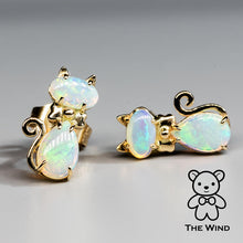 Load image into Gallery viewer, Kitty Cat Australian Solid Opal Stud Earrings 14k Yellow Gold
