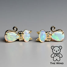 Load image into Gallery viewer, Kitty Cat Australian Solid Opal Stud Earrings 14k Yellow Gold