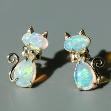 Load image into Gallery viewer, Kitty Cat Australian Solid Opal Stud Earrings 14k Yellow Gold