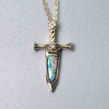 Load image into Gallery viewer, Knight Sword - Boulder Opal &amp; Princess Cut Diamond Necklace 18K Yellow Gold