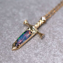 Load image into Gallery viewer, Knight Sword - Boulder Opal &amp; Princess Cut Diamond Necklace 18K Yellow Gold